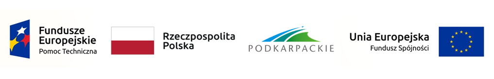 Nagłówek zawierający cztery barwne logotypy, umieszczone kolejno w jednej linii od lewej do prawej: programu Pomoc Techniczna, Rzeczpospolitej Polskiej, Województwa Podkarpackiego i Funduszu Spójności Unii Europejskiej